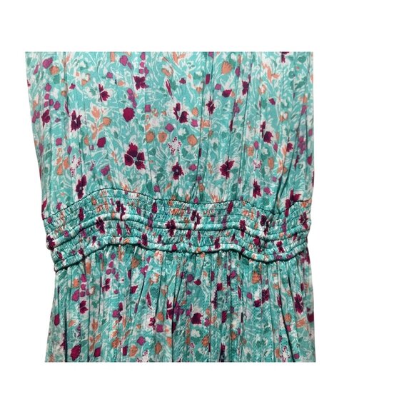 Poupette St.Barth Floral Midi Dress Women Small Aqua Elastic Waist Tassel Resort - Picture 12 of 16